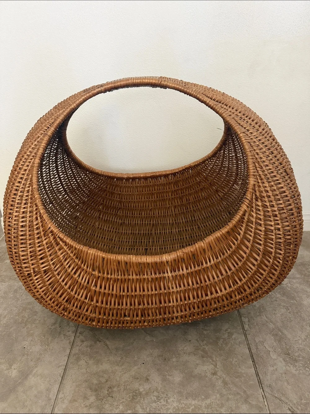 Vintage French Crescent Woven Rattan Basket - Baby Bed